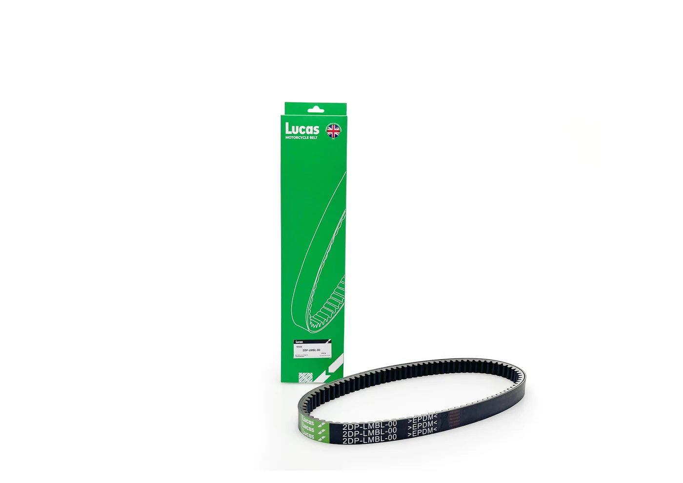 Lucas Drive Belts with green packaging