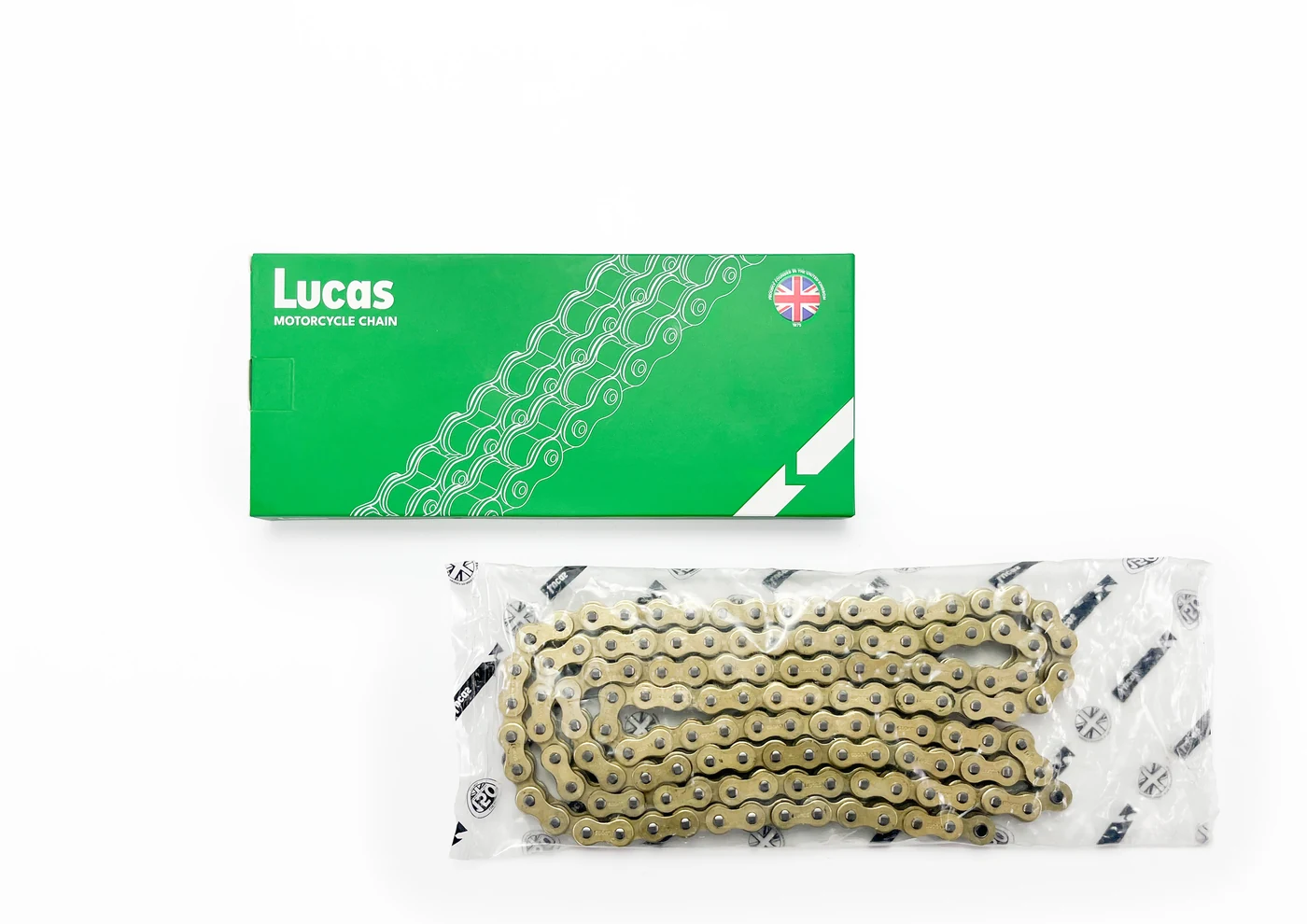 Lucas Drive Chains with green packaging